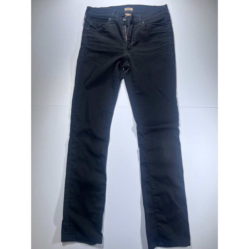 True Religion Cora Straight Jean Women 27 Black Mid Rise Flap Pocket Made in USA